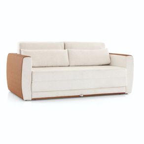 Sofa-Cama 2 Lugares MH-1609 Herval 158 cm -largura- Colchao Casal Linho Bege Laterais Marrom A